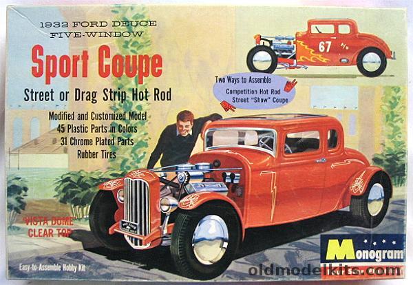 Monogram 1/24 1932 Ford Deuce Five Window Sport Coupe Street or Drag Strip Hot Rod, PC57-198 plastic model kit